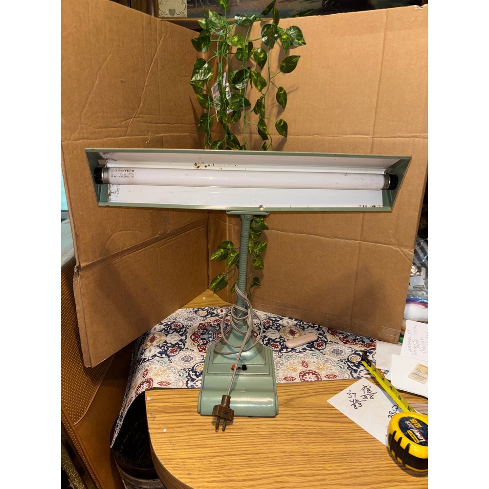 Vintage Flexarm Gooseneck Desk Lamp Seafoam Green Industrial Fluorescent MCM